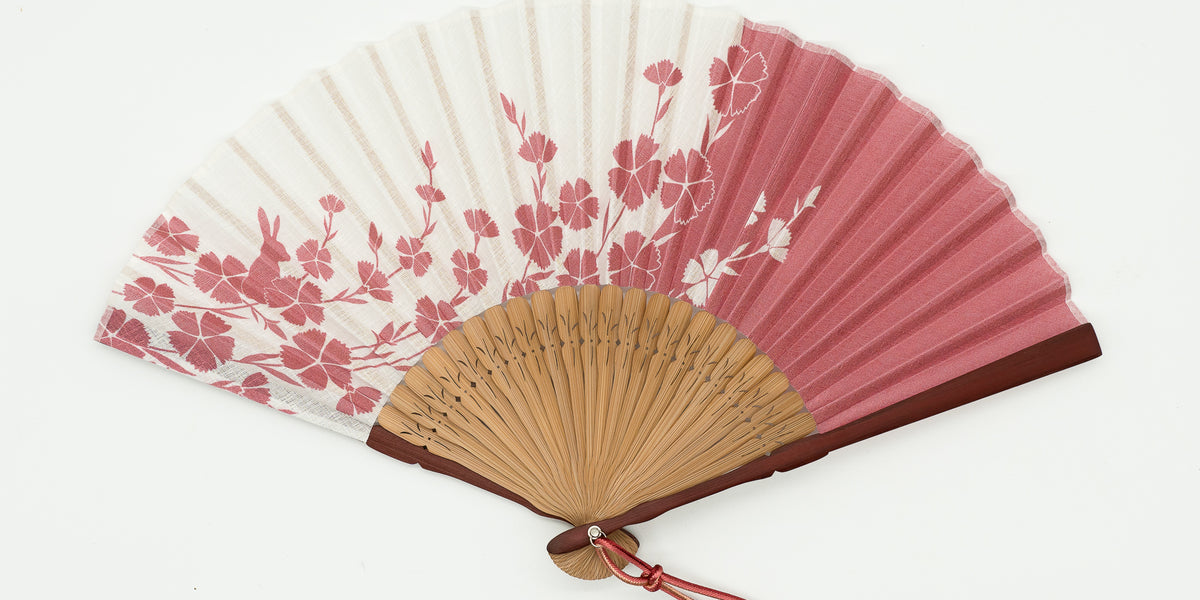 扇子ケース付、紙箱入り】撫子うさぎ（ピンク）– 扇専門店 万葉